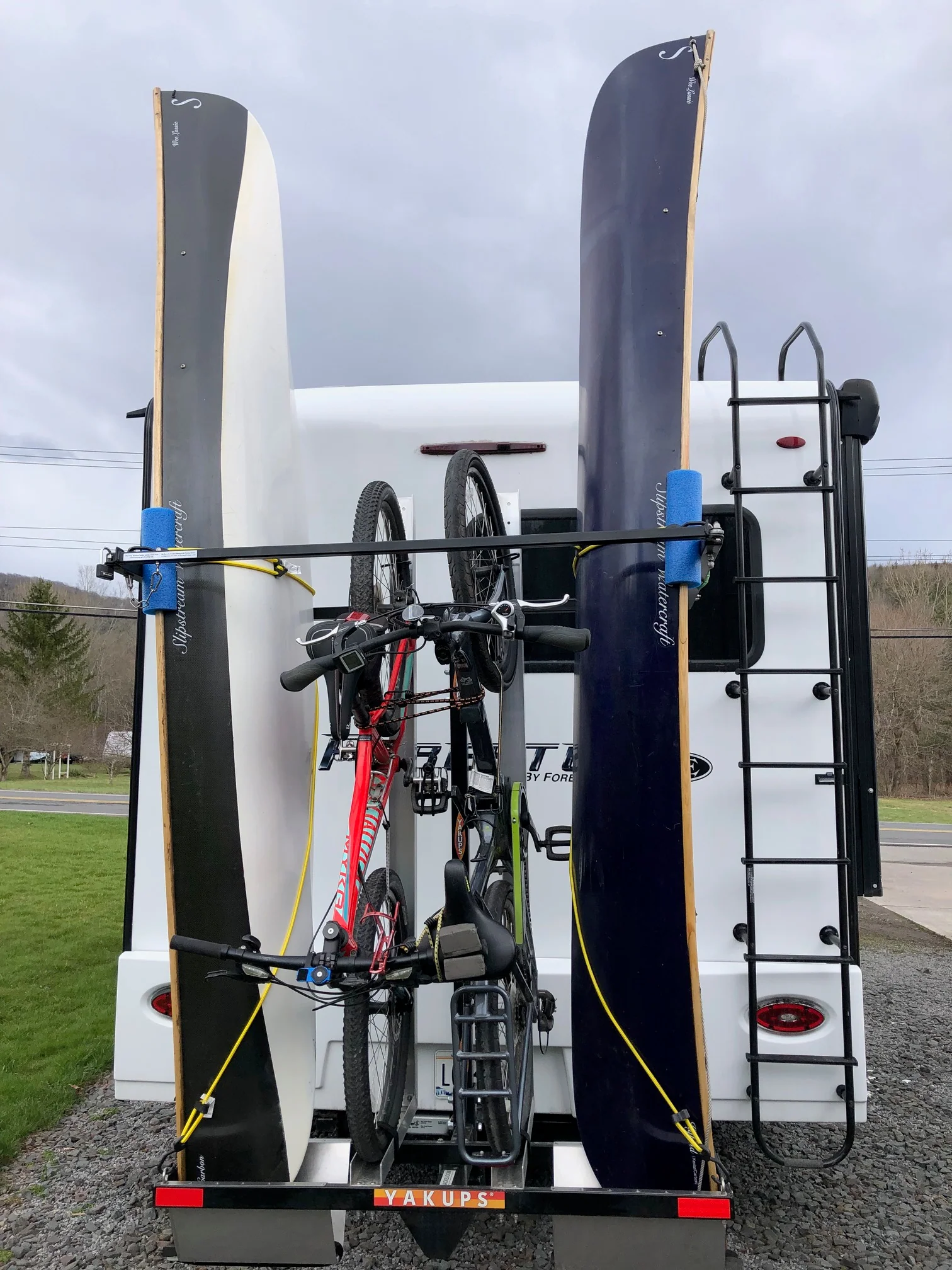 SAVE $300 until 3/18/26 from price below! Yakups®  RV Kayak & Bike Racks  KR2B56 MOTORHOME & FIFTH WHEEL Fits Electric Bikes & or WATERCRAFTS  up to 32" wide & 12' long,  Bike rack is included.. - Image 12