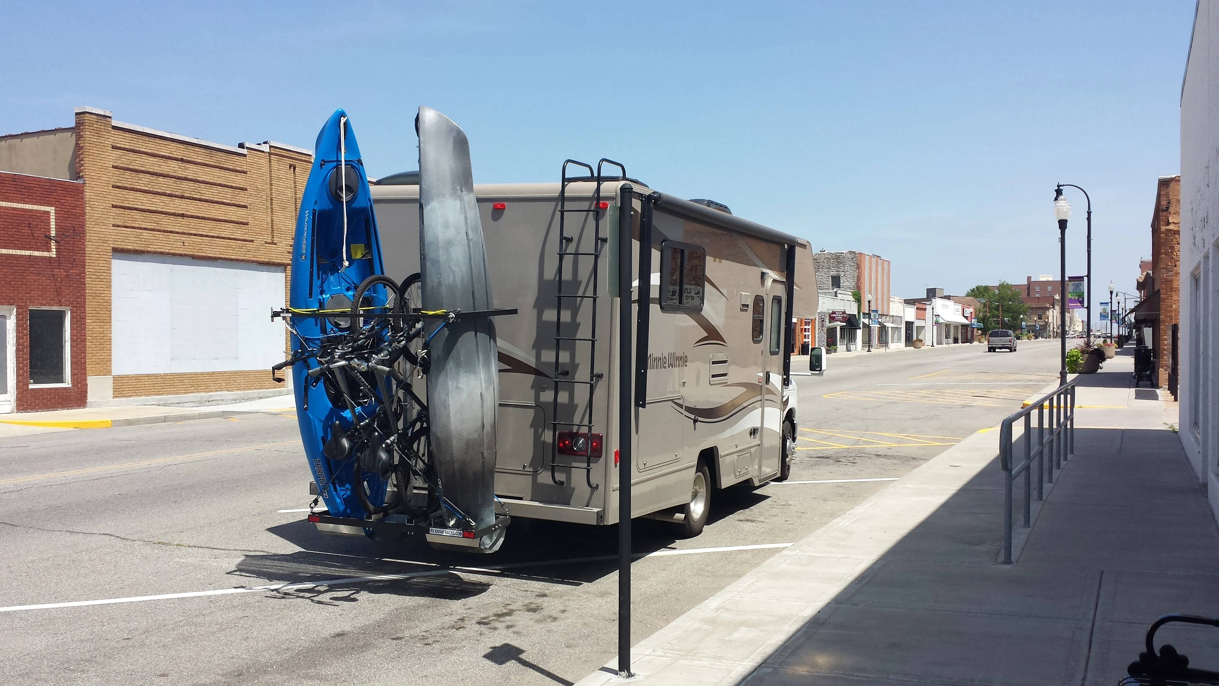 SAVE $300 until 3/18/26 from price below! Yakups®  RV Kayak & Bike Racks  KR2B56 MOTORHOME & FIFTH WHEEL Fits Electric Bikes & or WATERCRAFTS  up to 32" wide & 12' long,  Bike rack is included.. - Image 6