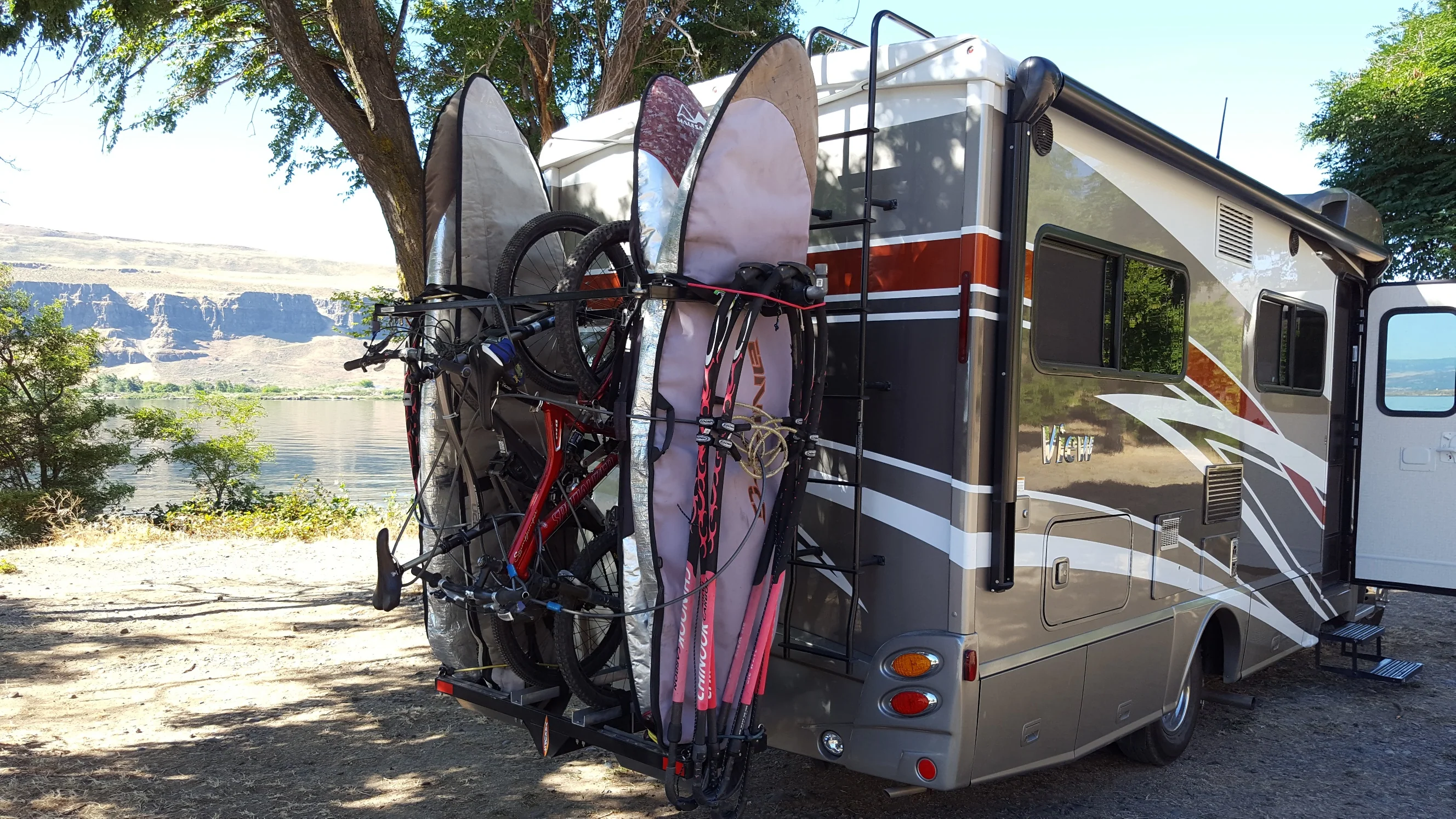 SAVE $300 until 3/18/26 from price below! Yakups®  RV Kayak & Bike Racks  KR2B56 MOTORHOME & FIFTH WHEEL Fits Electric Bikes & or WATERCRAFTS  up to 32" wide & 12' long,  Bike rack is included.. - Image 7