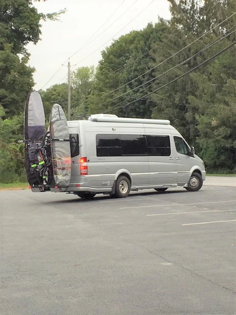 Sale good until 3/18/26 SAVE $300! Yakups®   Model KR2B56 rack can be used with  SWING ARMS on class B  RV's or Truck Campers, Includes Bike Rack, Kayak stainless guards, & Drop down wheel.  SEE VIDEO - Image 10