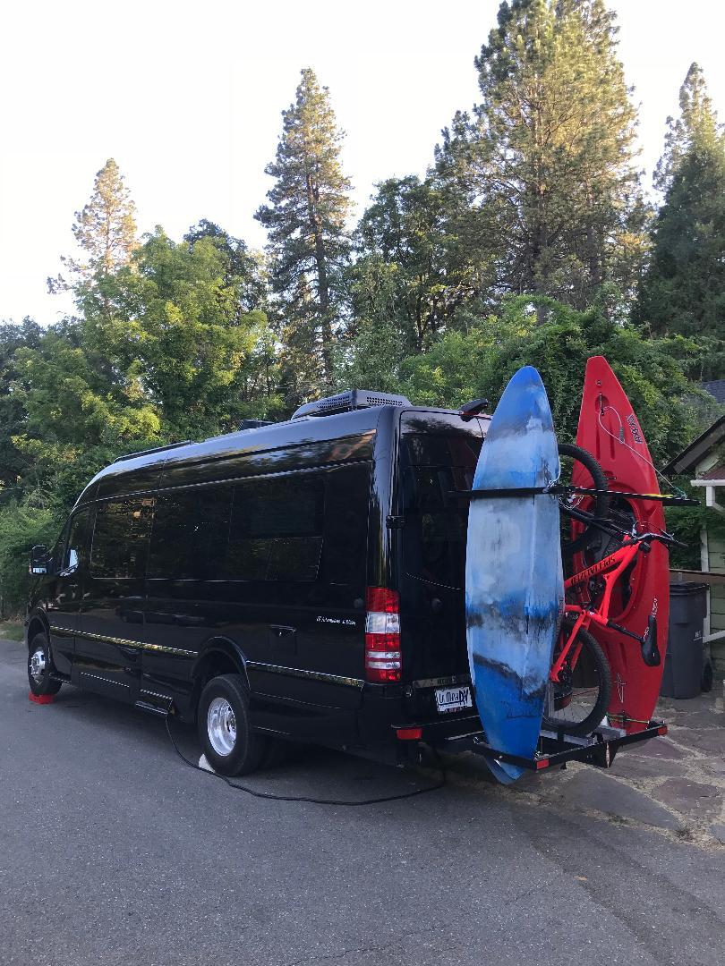 Sale good until 3/18/26 SAVE $300! Yakups®   Model KR2B56 rack can be used with  SWING ARMS on class B  RV's or Truck Campers, Includes Bike Rack, Kayak stainless guards, & Drop down wheel.  SEE VIDEO - Image 4