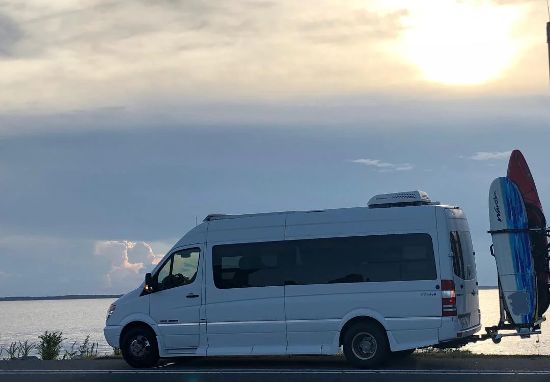 Sale good until 3/18/26 SAVE $300! Yakups®   Model KR2B56 rack can be used with  SWING ARMS on class B  RV's or Truck Campers, Includes Bike Rack, Kayak stainless guards, & Drop down wheel.  SEE VIDEO - Image 9